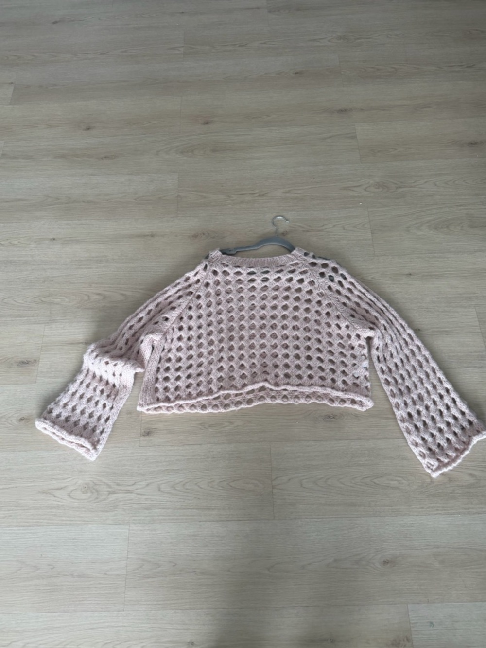 Astrid Open-Knit Cropped Sweater in Blush Pink
